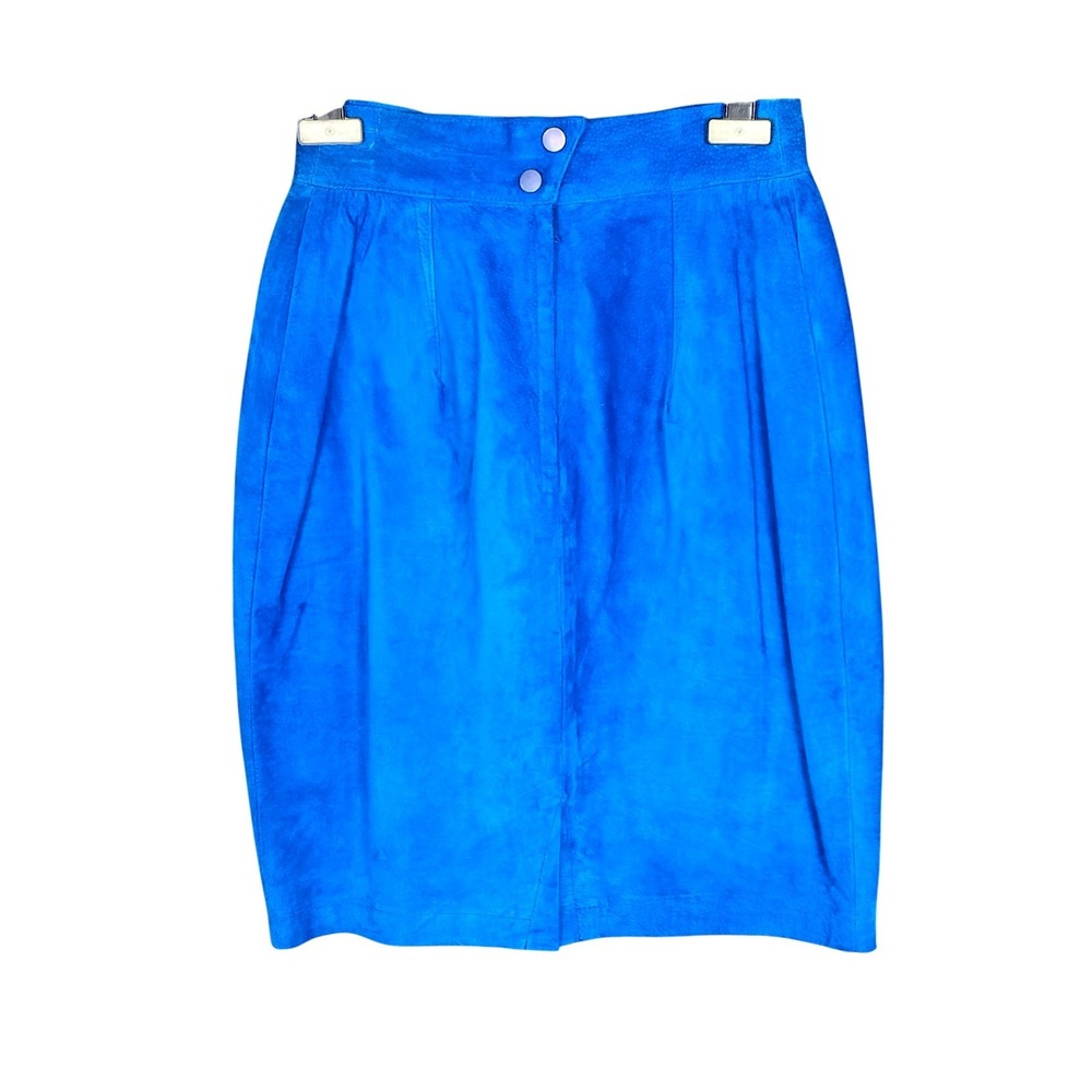 Vintage Danier Suede High Waisted Pencil Skirt Size 2 Blue, Pleated, Tailored